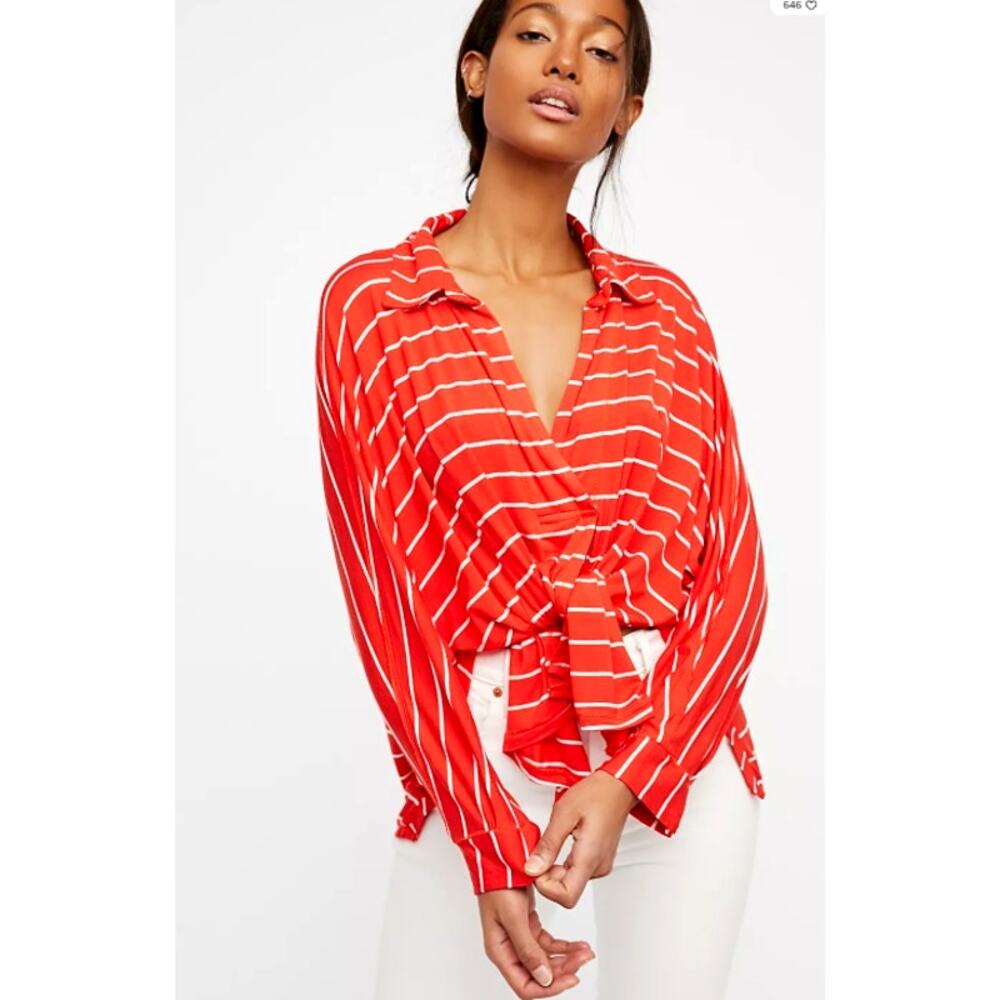 Free People We The Free Can't Fool Me Striped Tee Oversized Boxy Small Dolman